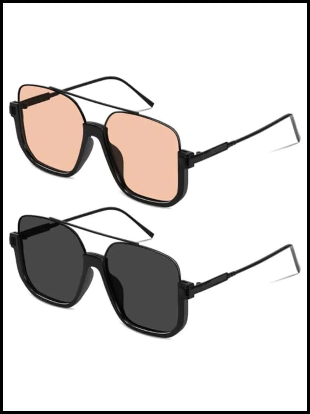 Square Oversized Aviator Sunglasses for Men Women 70s Retro Double Bridge Metal